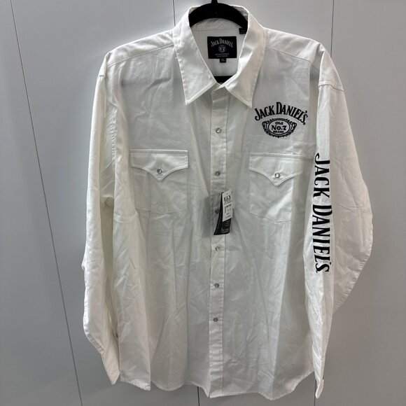NWT Ely Jack Daniels Shirt Mens XL White Pearl Snap Western Long Sleeve Old No 7 - Picture 1 of 11
